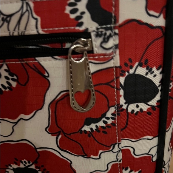 Floral Red and Black Rolling Suitcase - Picture 7 of 8